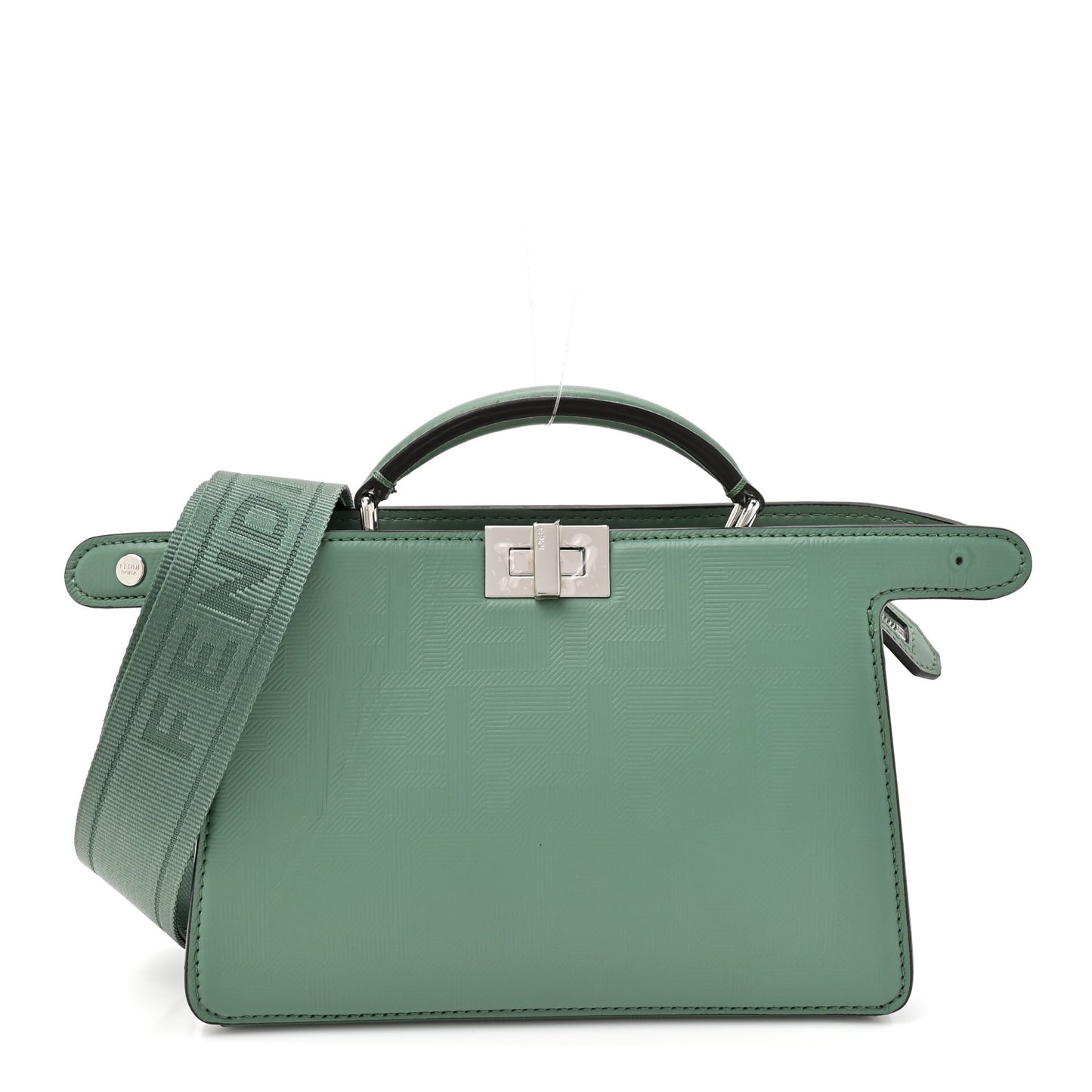 Calfskin Striped Texture FF Peekaboo I See U X Cross Satchel Green Island