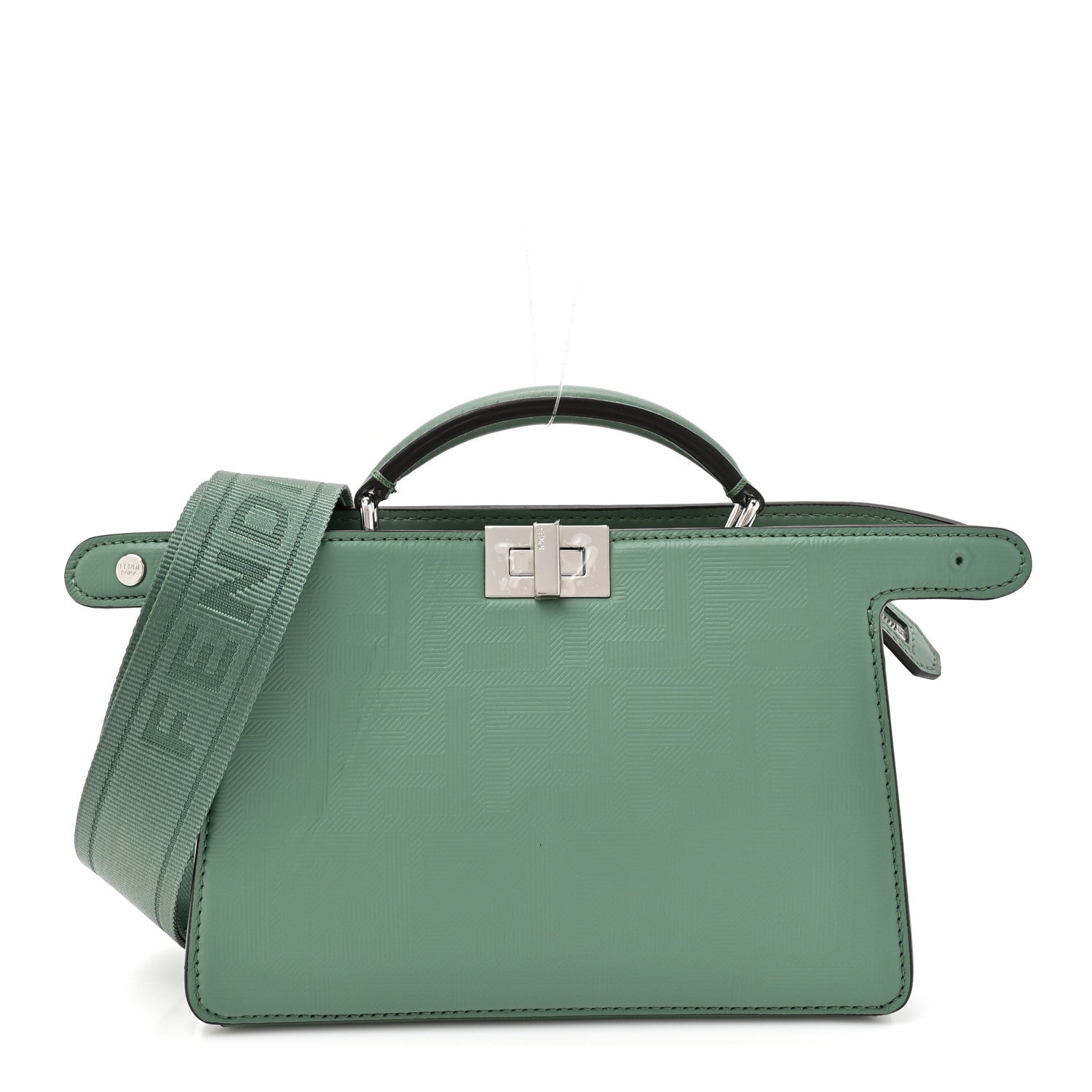 Fendi Calfskin Striped Texture FF Peekaboo I See U X Cross Satchel Green Island 1 of 12