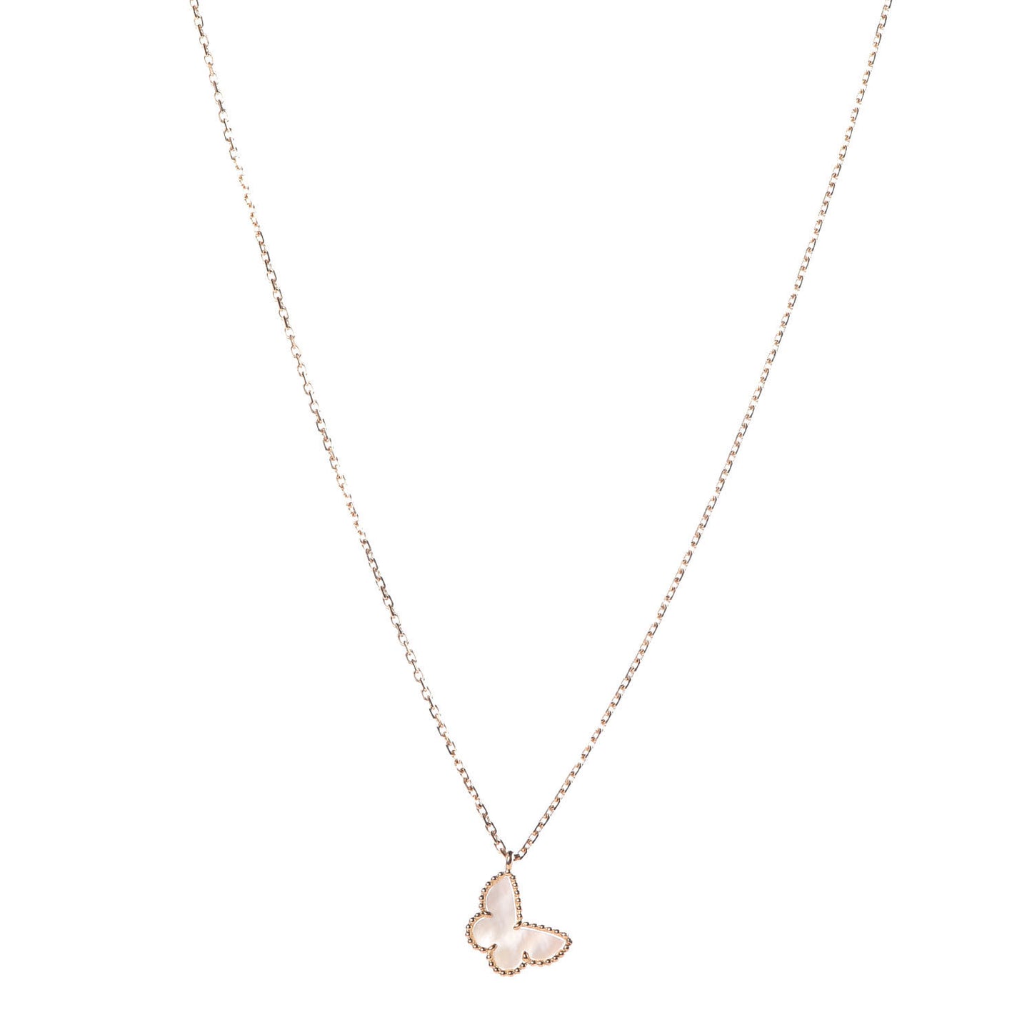 18K Yellow Gold Mother of Pearl Sweet Alhambra Butterfly Pendant Necklace