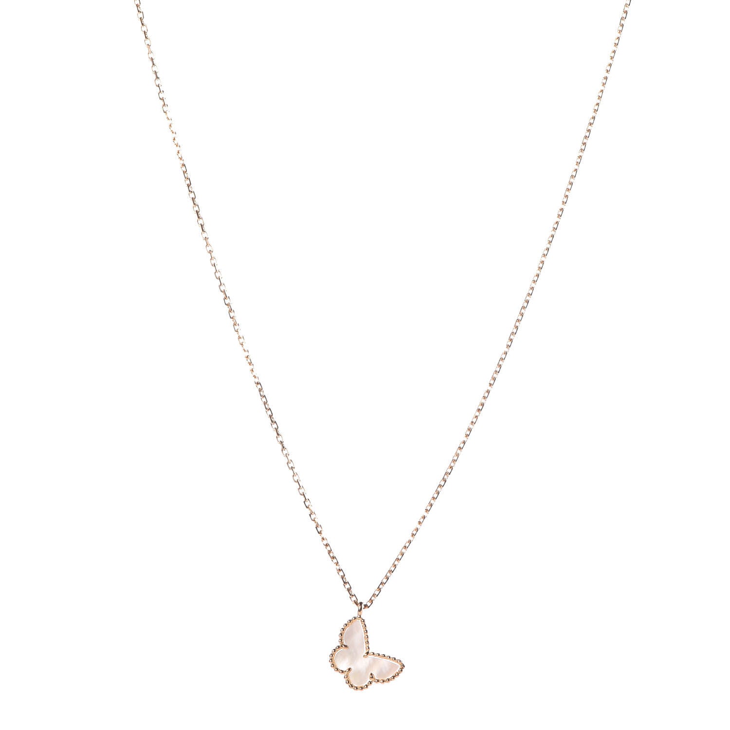 Van Cleef & Arpels 18K Yellow Gold Mother of Pearl Sweet Alhambra Butterfly Pendant Necklace 1 of 7