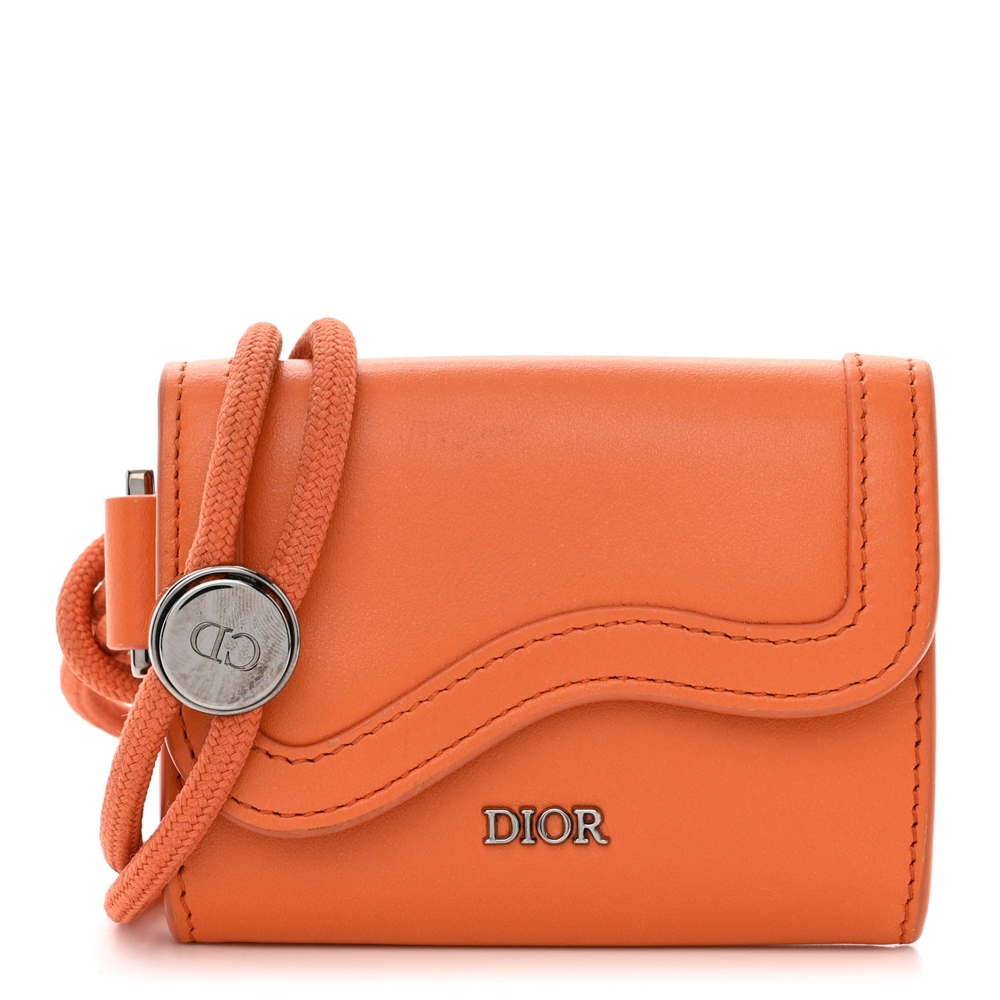 Smooth Calfskin Saddle Card Holder On Strap Orange