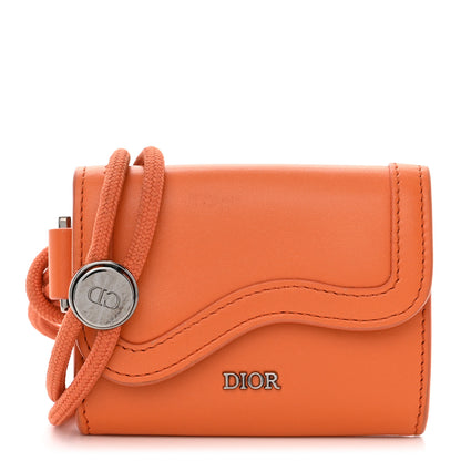 Christian Dior Smooth Calfskin Saddle Card Holder On Strap Orange 1 of 13