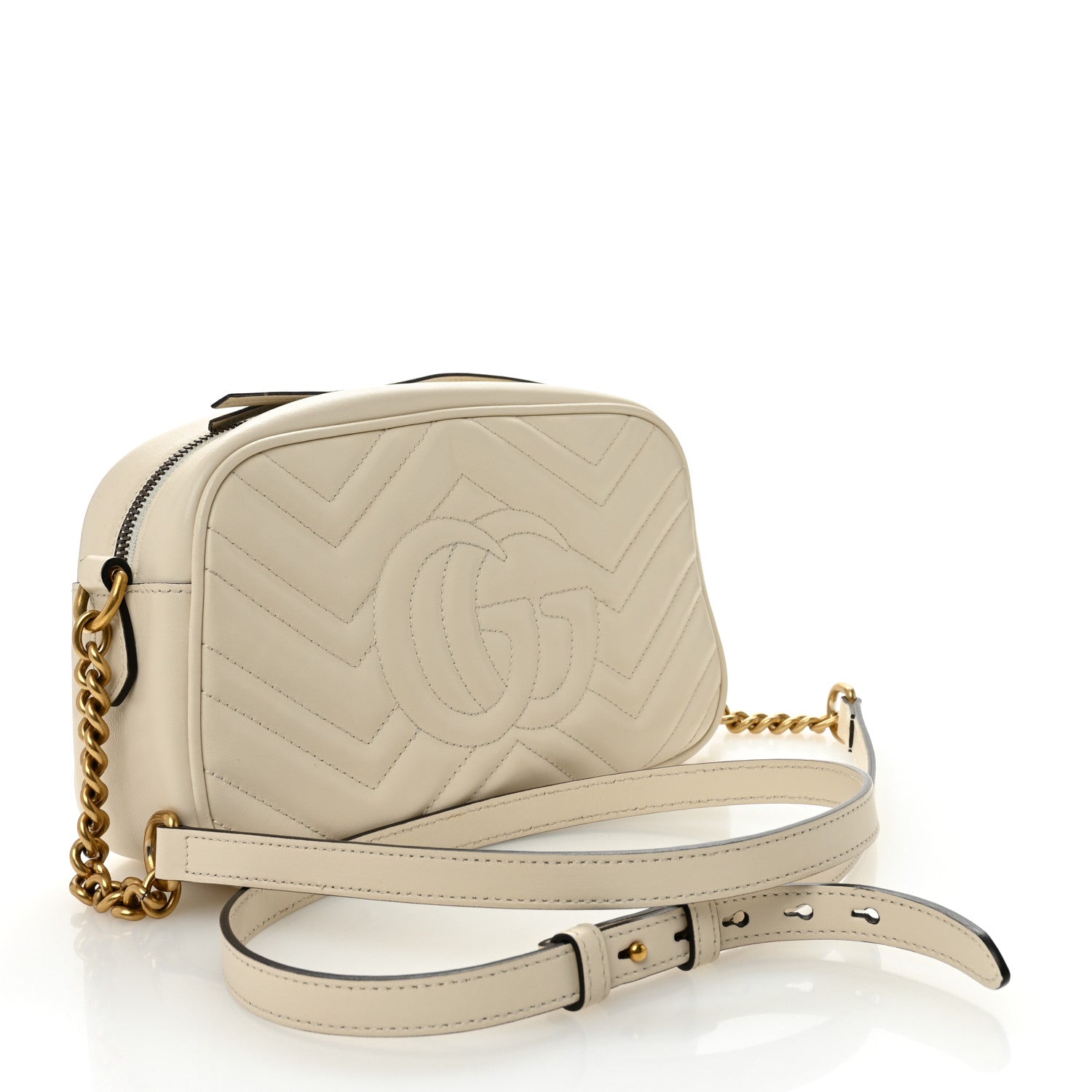 Gucci Calfskin Matelasse Small GG Marmont Chain Shoulder Bag White 3 of 11