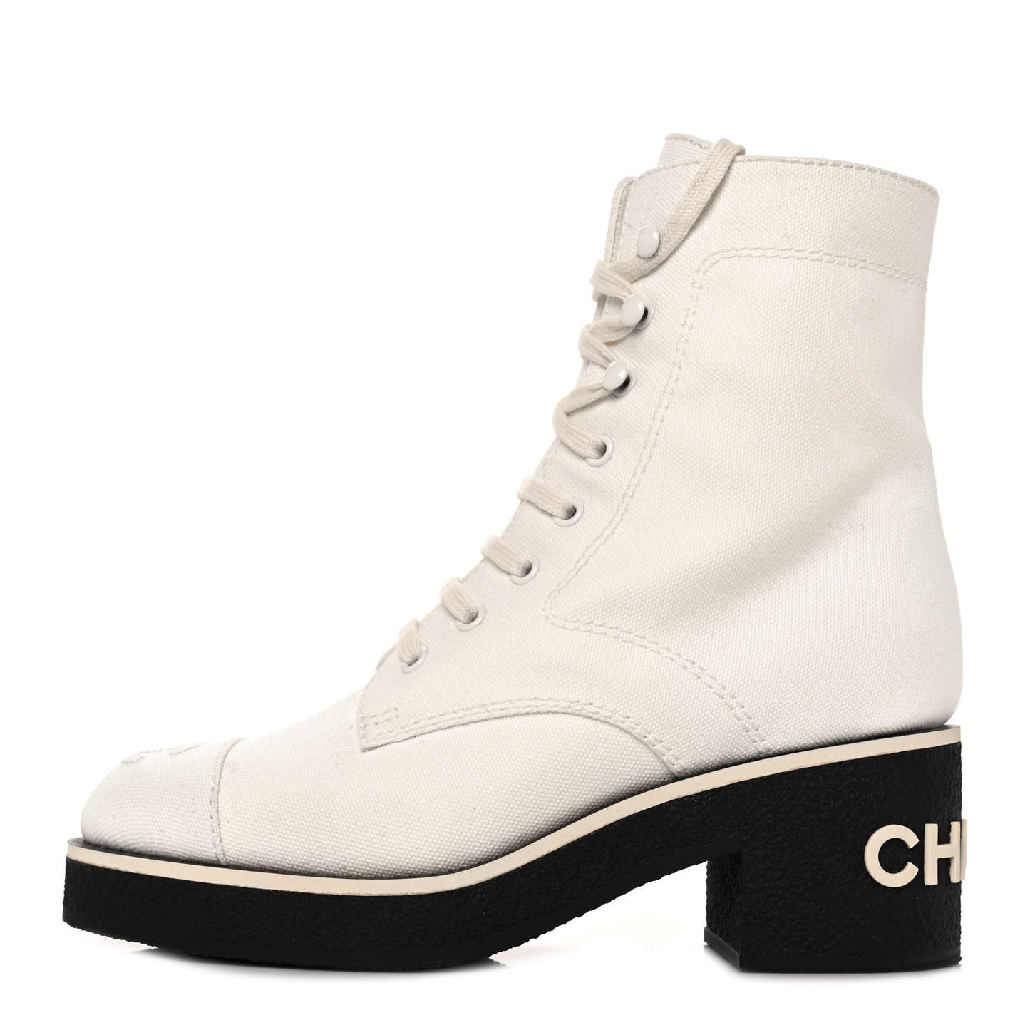 Fabric CC Lace Up Boots 35.5 White
