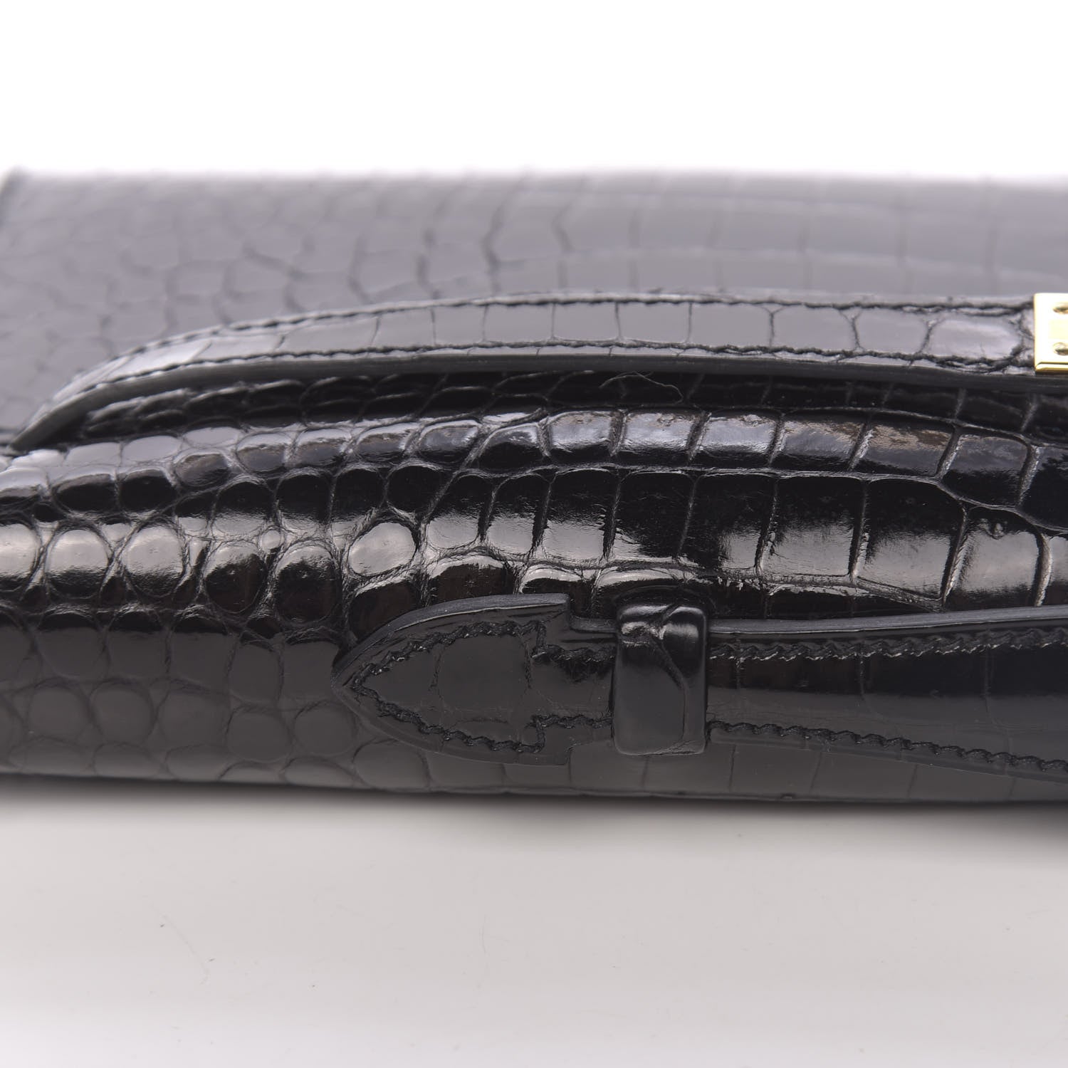 Hermes Shiny Porosus Crocodile Kelly Cut Pochette Black 15 of 31