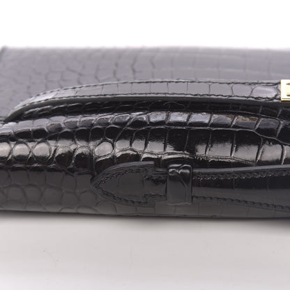 Hermes Shiny Porosus Crocodile Kelly Cut Pochette Black 15 of 31