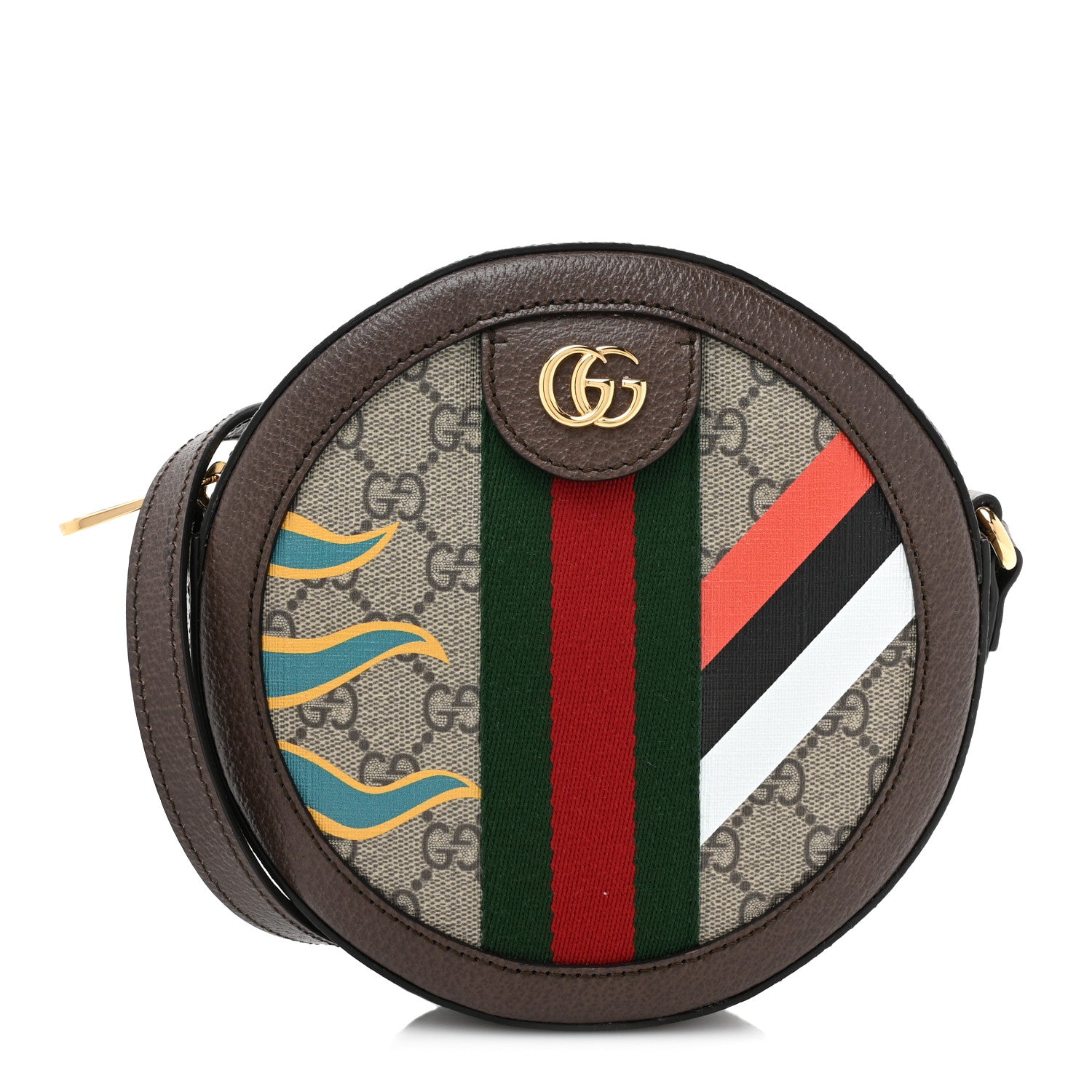 Gucci GG Supreme Monogram Equestrian Web Mini Ophidia Round Shoulder Bag Brown 1 of 9