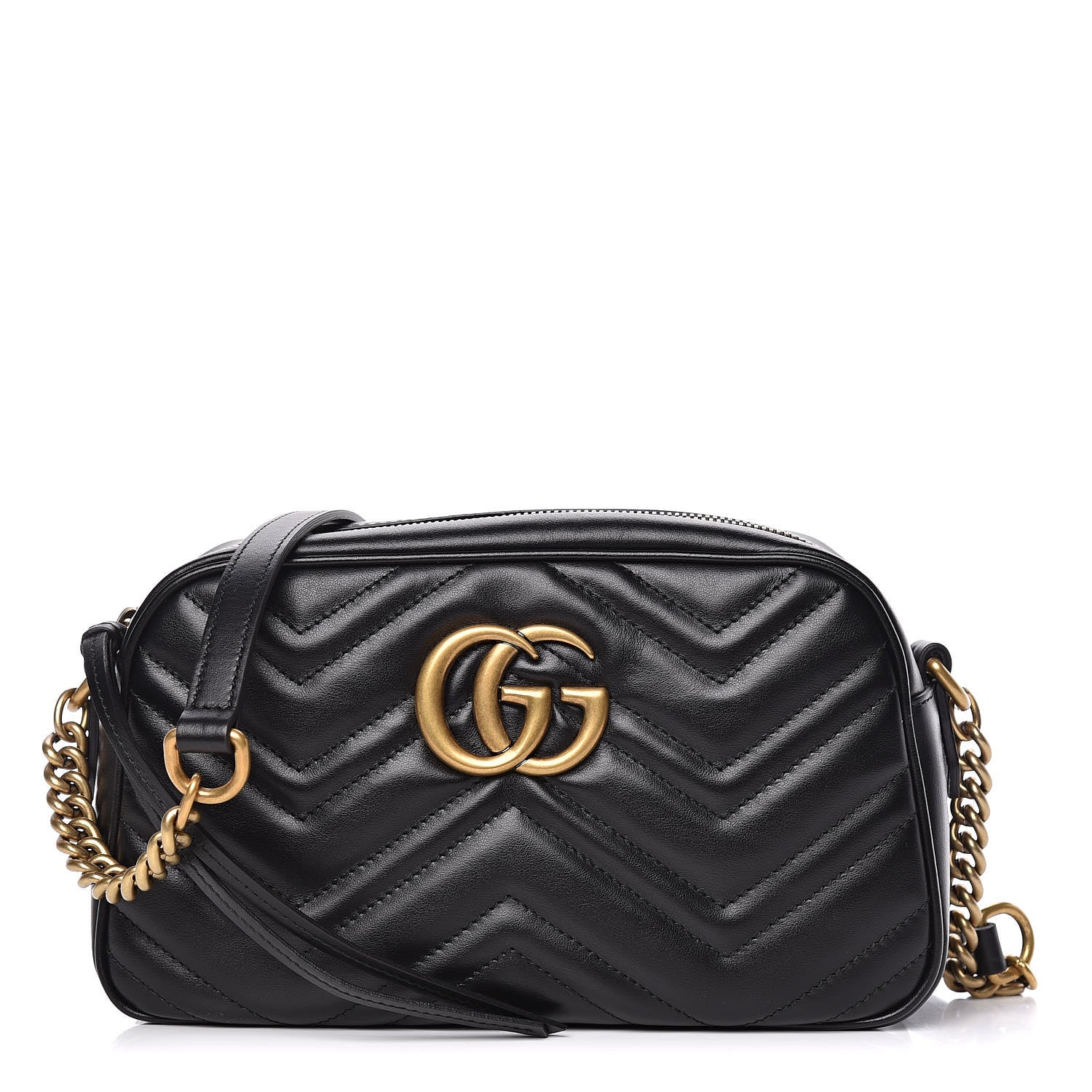 Gucci Calfskin Matelasse Small GG Marmont Chain Shoulder Bag Black 1 of 10