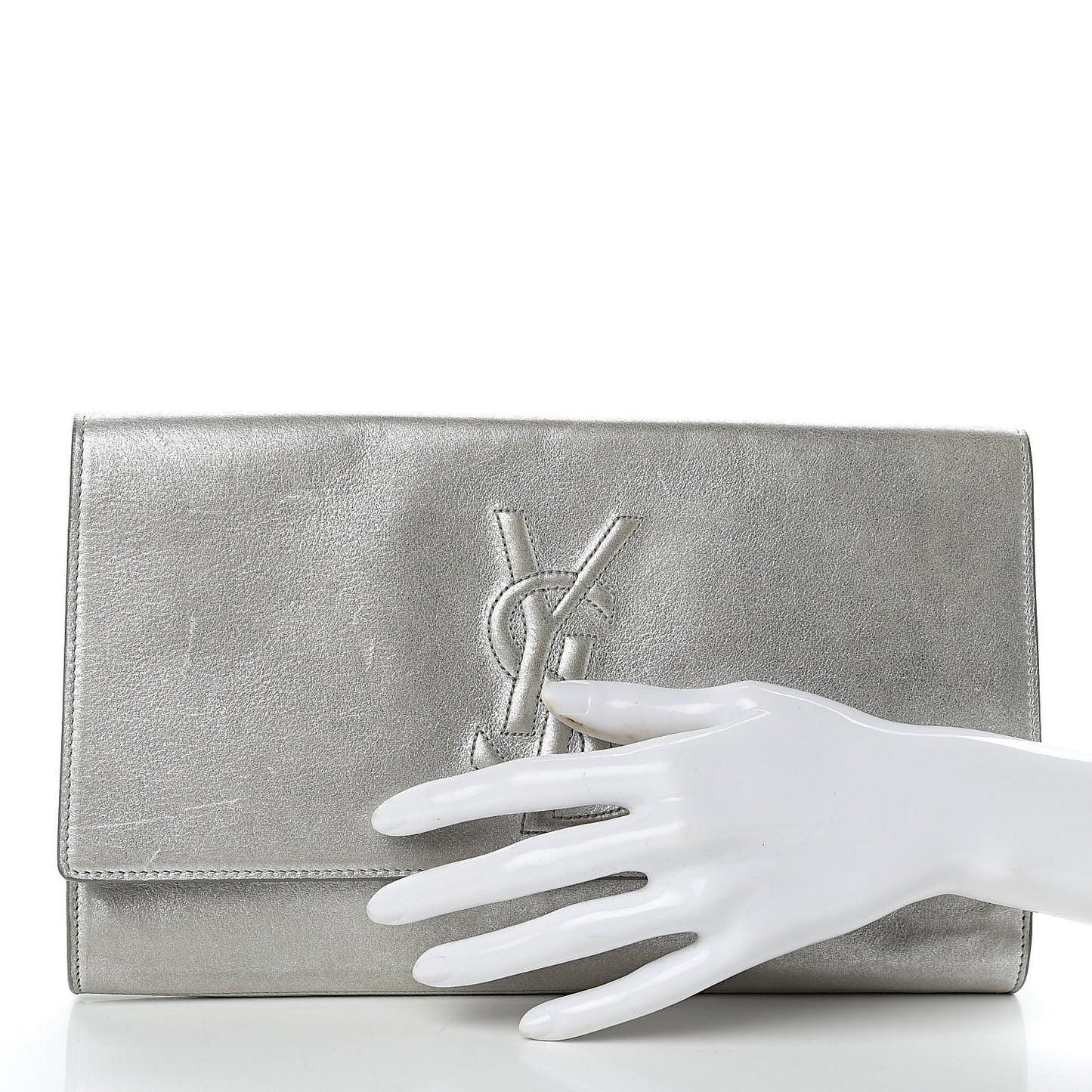 Metallic Calfskin Monogram Large Belle De Jour Clutch Silver