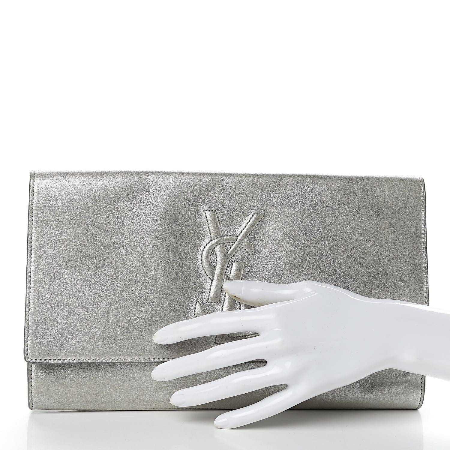 Saint Laurent Metallic Calfskin Monogram Large Belle De Jour Clutch Silver 2 of 9