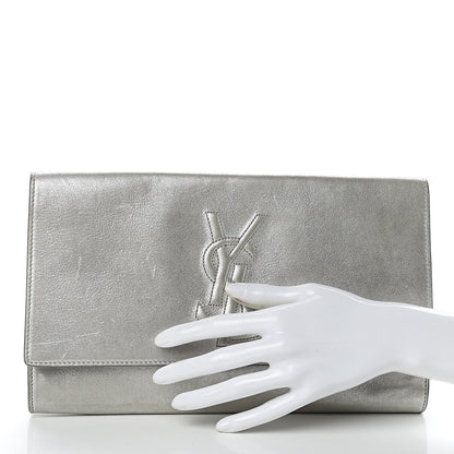 Saint Laurent Metallic Calfskin Monogram Large Belle De Jour Clutch Silver 2 of 9