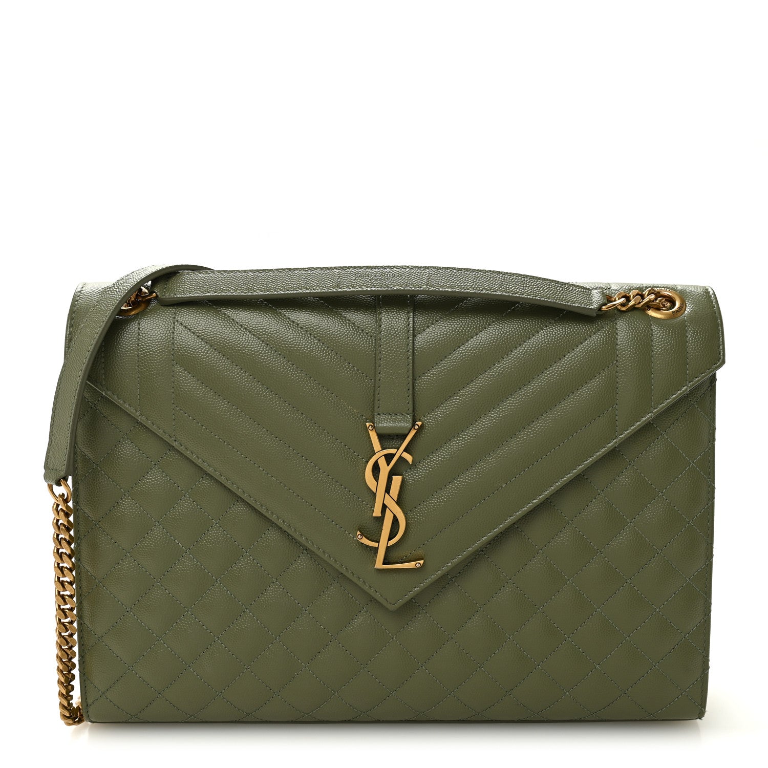 Saint Laurent Grain De Poudre Textured Mixed Matelasse Large Triquilt Monogram Satchel Light Sage 1 of 12