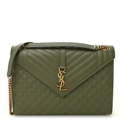 Saint Laurent Grain De Poudre Textured Mixed Matelasse Large Triquilt Monogram Satchel Light Sage 1 of 12