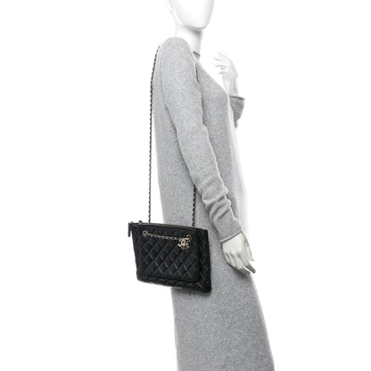 Chanel Shiny Lambskin Quilted Medium Double Case With Strap Black 2 of 10