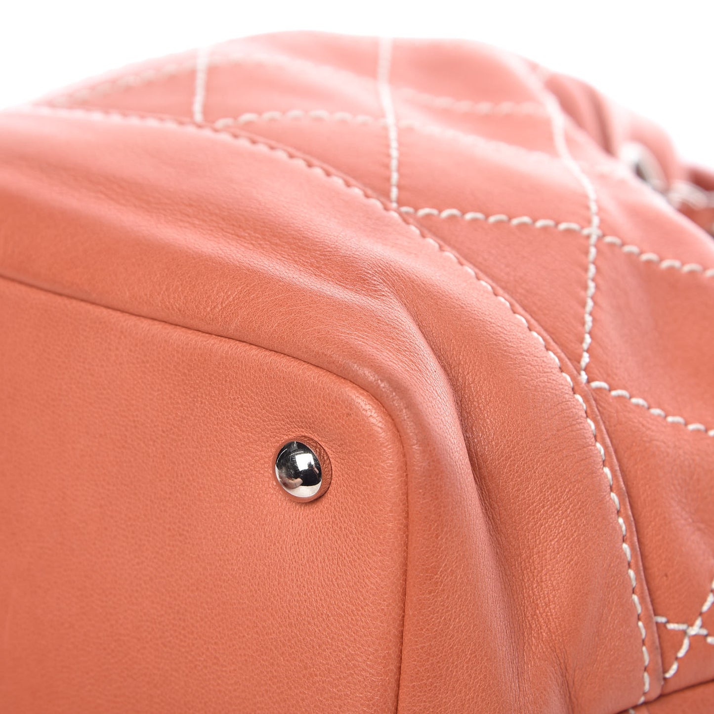 Lambskin Contrast Stitch Small Drawstring Tote Coral