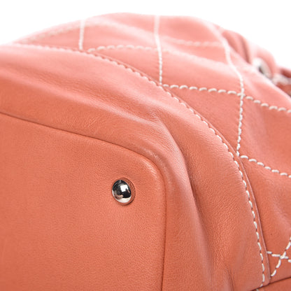 Chanel Lambskin Contrast Stitch Small Drawstring Tote Coral 12 of 17