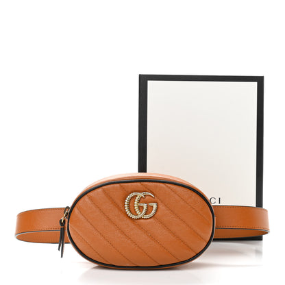 Gucci Vintage Effect Calfskin Matelasse Diagonal Torchon GG Marmont Belt Bag 85 34 Cognac 13 of 13
