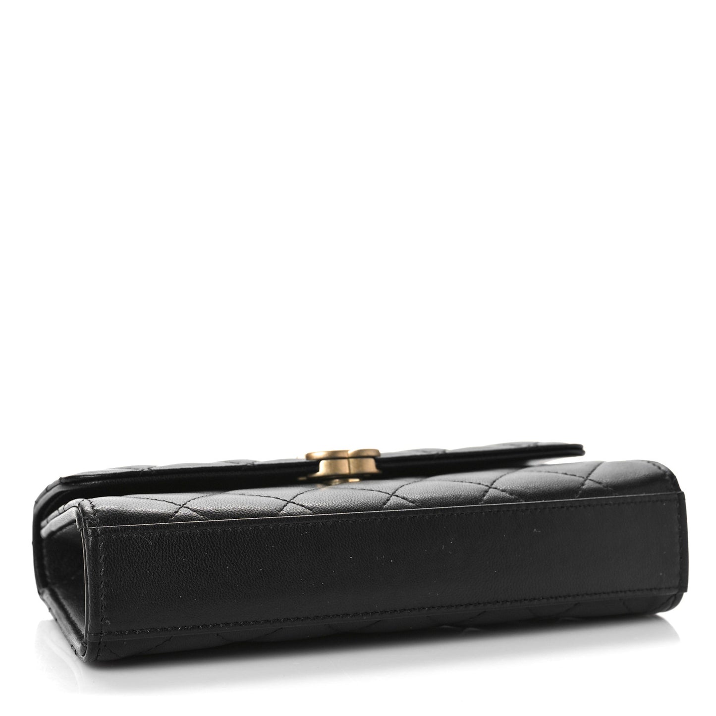 Lambskin Enamel Quilted Top Handle Flap Phone Holder With Chain Black