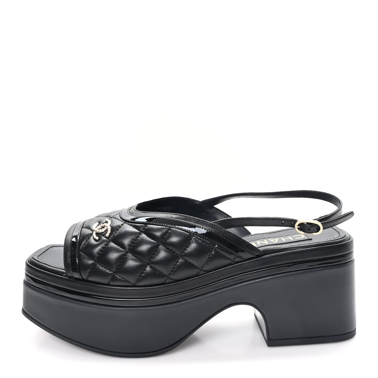 Lambskin Patent Quilted CC Platform Sandals 39.5 Black
