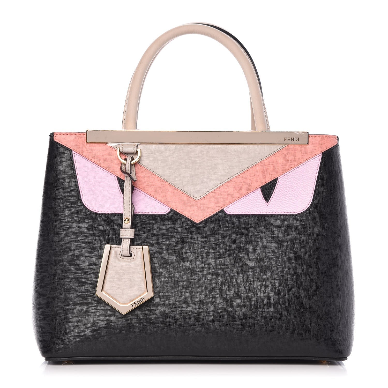 Fendi Vitello Elite Monster Petite 2Jours Tote Multicolor Black Grigio Polvere Multicolor 1 of 10