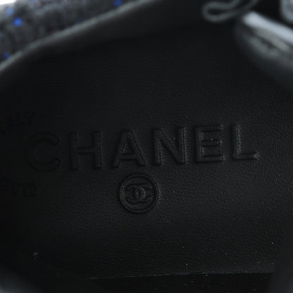 Chanel Lambskin Tweed Zipped Sneakers 38.5 Black Blue 7 of 9