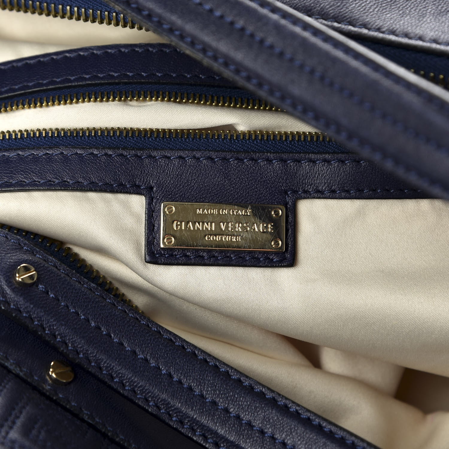 Versace Lambskin Couture Satchel Blue 7 of 9