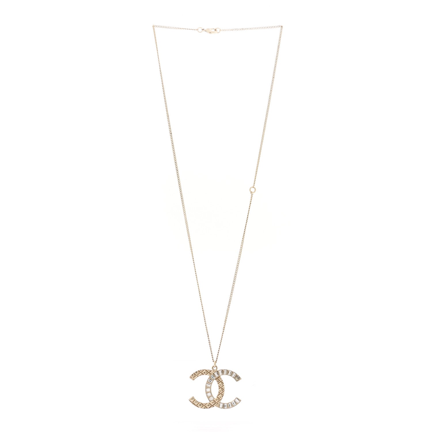 Chanel Baguette Crystal Quilted CC Pendant Necklace Gold 3 of 7