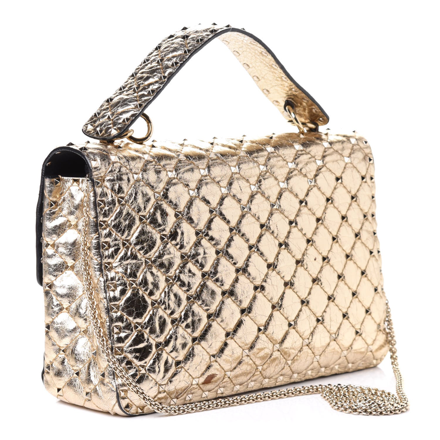 Valentino Garavani Metallic Wrinkled Lambskin Large Rockstud Spike Shoulder Bag Mekong 2 of 4