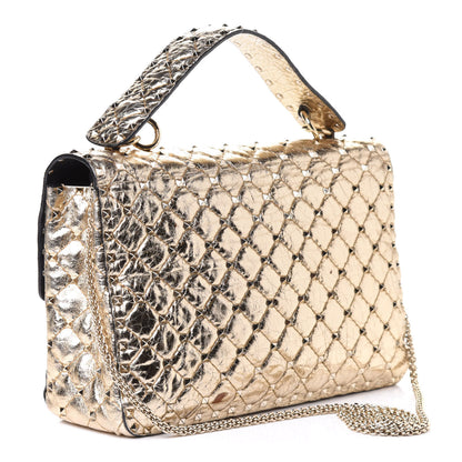 Valentino Garavani Metallic Wrinkled Lambskin Large Rockstud Spike Shoulder Bag Mekong 2 of 4