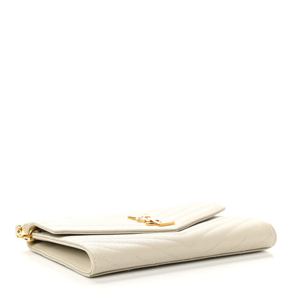 Saint Laurent Grain De Poudre Matelasse Chevron Monogram Envelope Clutch Blanc Vintage 4 of 11