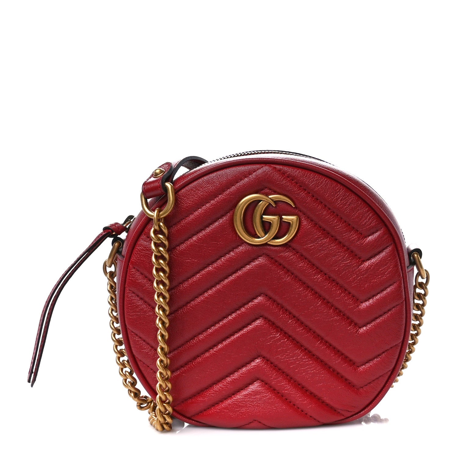 Gucci Glazed Calfskin Matelasse Heart Mini GG Marmont Round Shoulder Bag Romantic Cerise 1 of 11