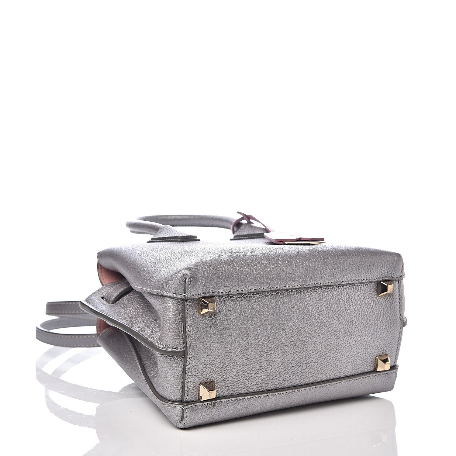 MCM Metallic Grained Calfskin Mini Milla Tote Spike Silver 3 of 9
