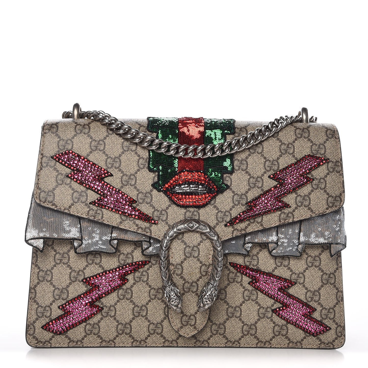 GG Supreme Monogram Lightning Embroidered Medium Dionysus Shoulder Bag Beige