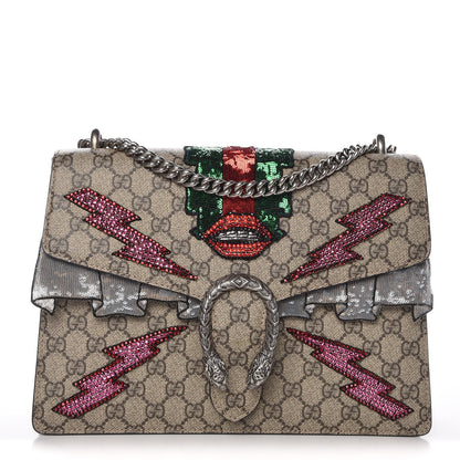 Gucci GG Supreme Monogram Lightning Embroidered Medium Dionysus Shoulder Bag Beige 1 of 9