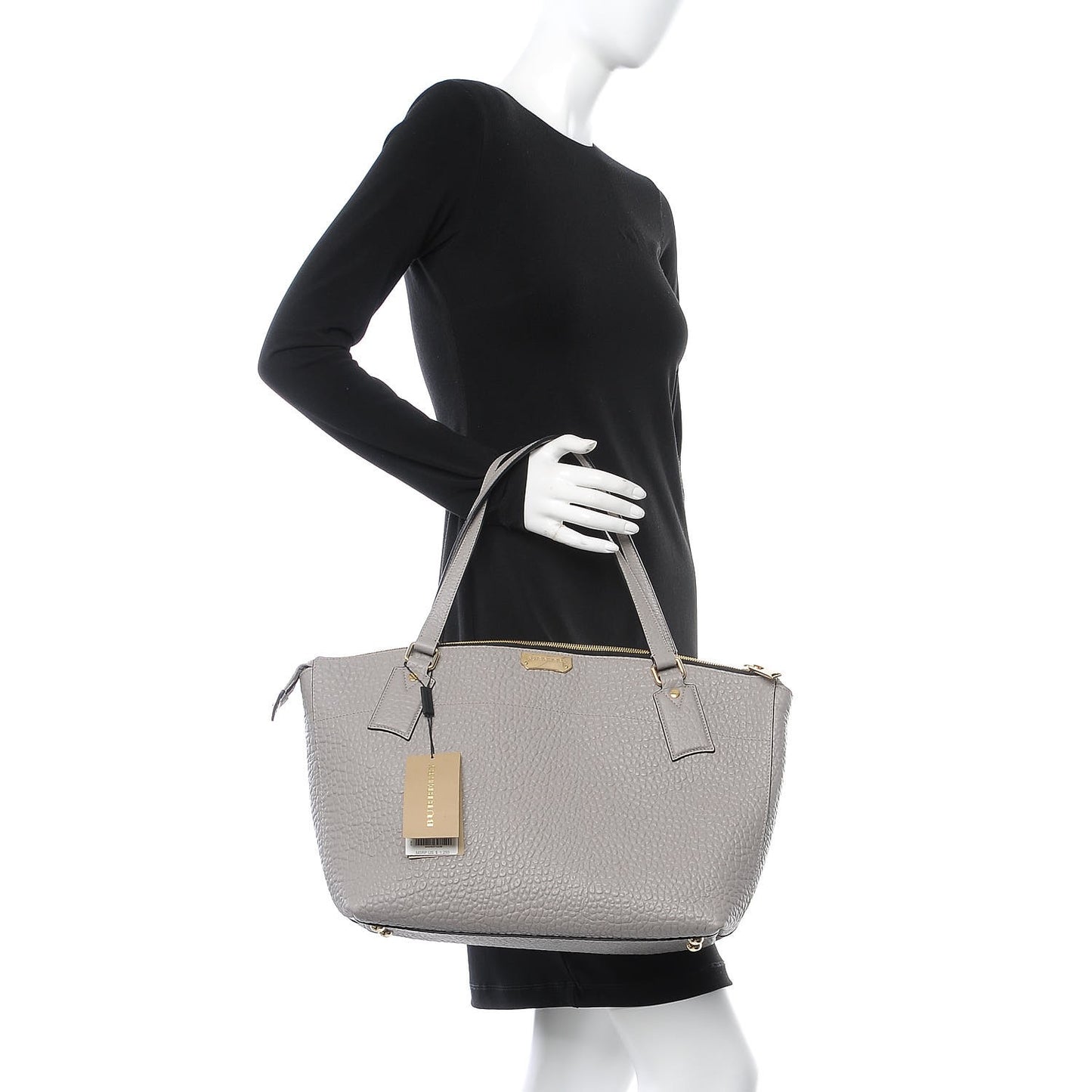 Signature Grain Calfskin Medium Welburn Tote Pale Grey
