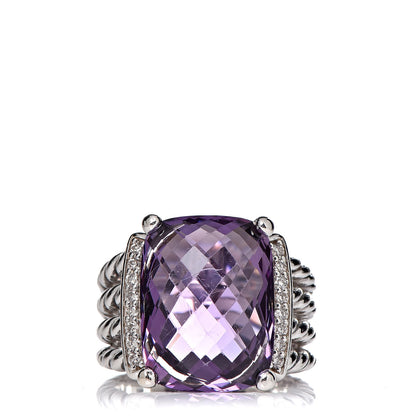 David Yurman Sterling Silver Diamond Amethyst 16mm Wheaton Ring 50 5.5 1 of 5