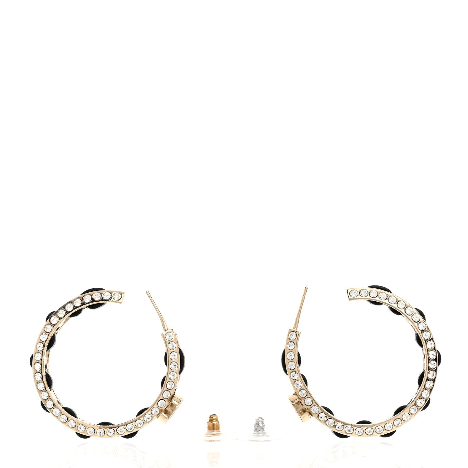 Chanel Crystal Lambskin CC Chain Hoop Earrings Gold Black 4 of 4