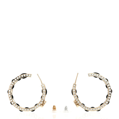 Chanel Crystal Lambskin CC Chain Hoop Earrings Gold Black 4 of 4