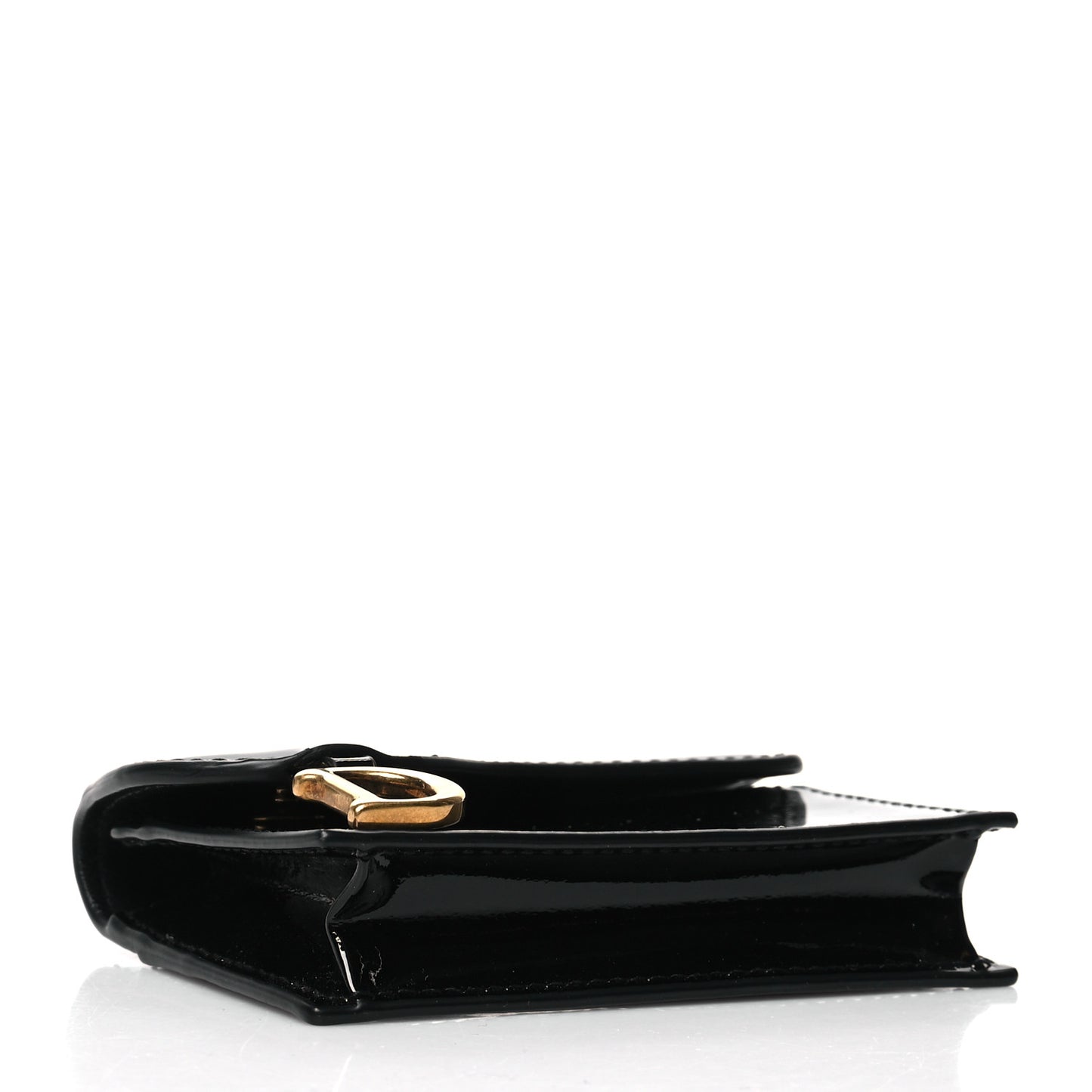 Patent Calfskin Saddle Card Holder Black