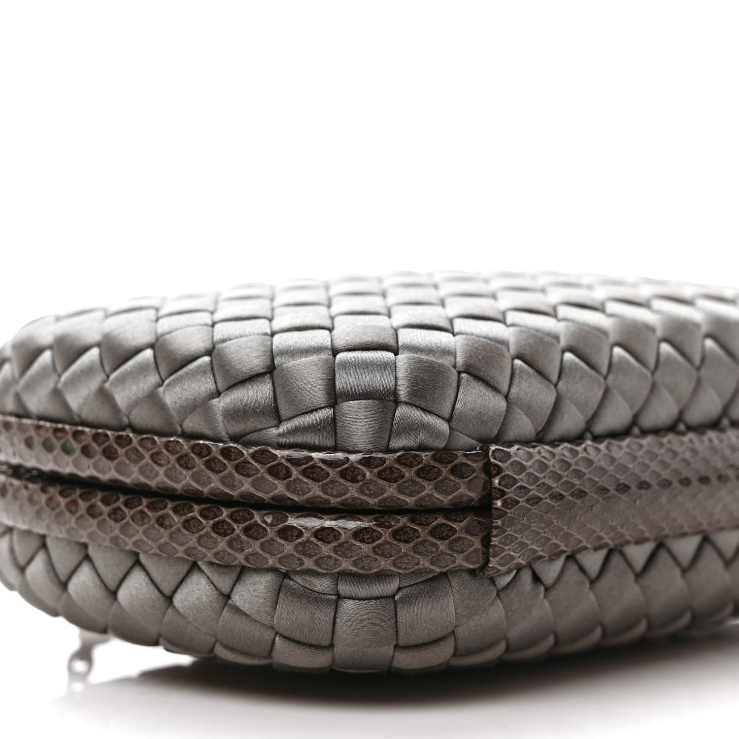 Bottega Veneta Satin Ayers Intrecciato Chain Knot Clutch Grey 6 of 8