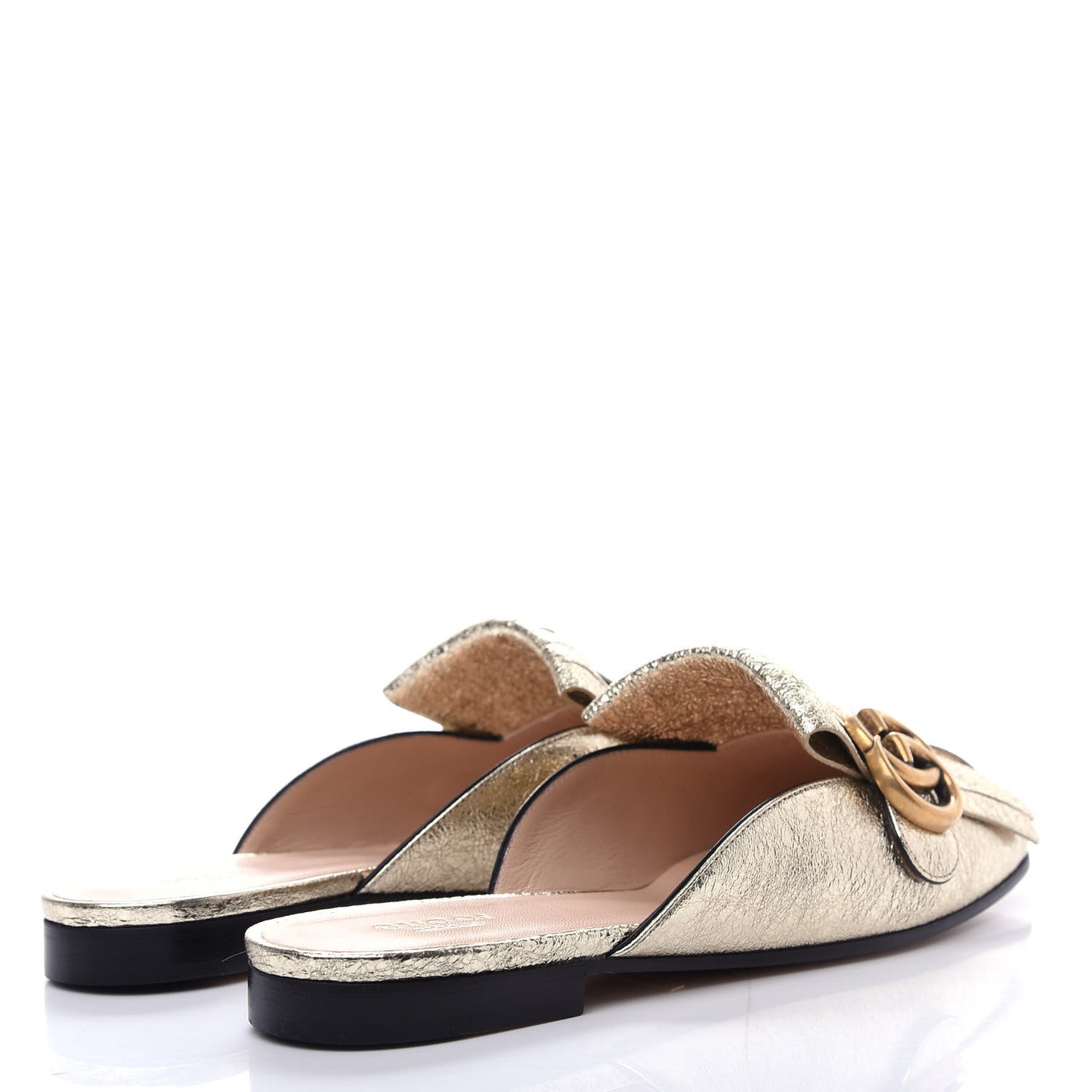 Galassia Womens GG Marmont Fringe Slippers 37 Platino
