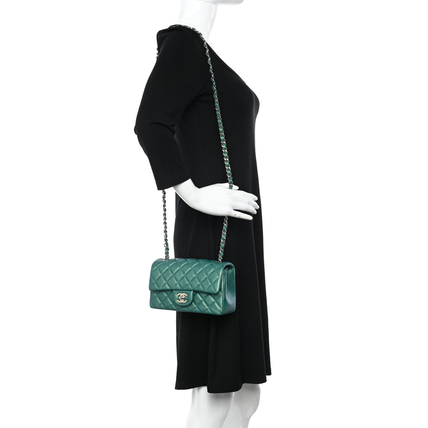 Chanel Iridescent Calfskin Quilted Mini Rectangular Flap Green 2 of 10