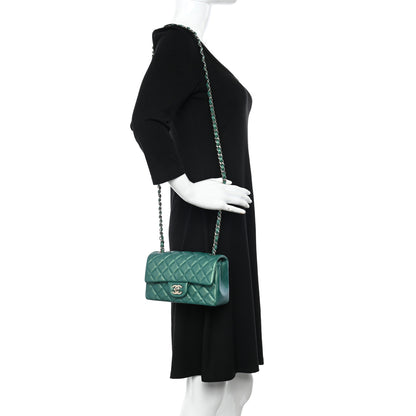 Chanel Iridescent Calfskin Quilted Mini Rectangular Flap Green 2 of 10