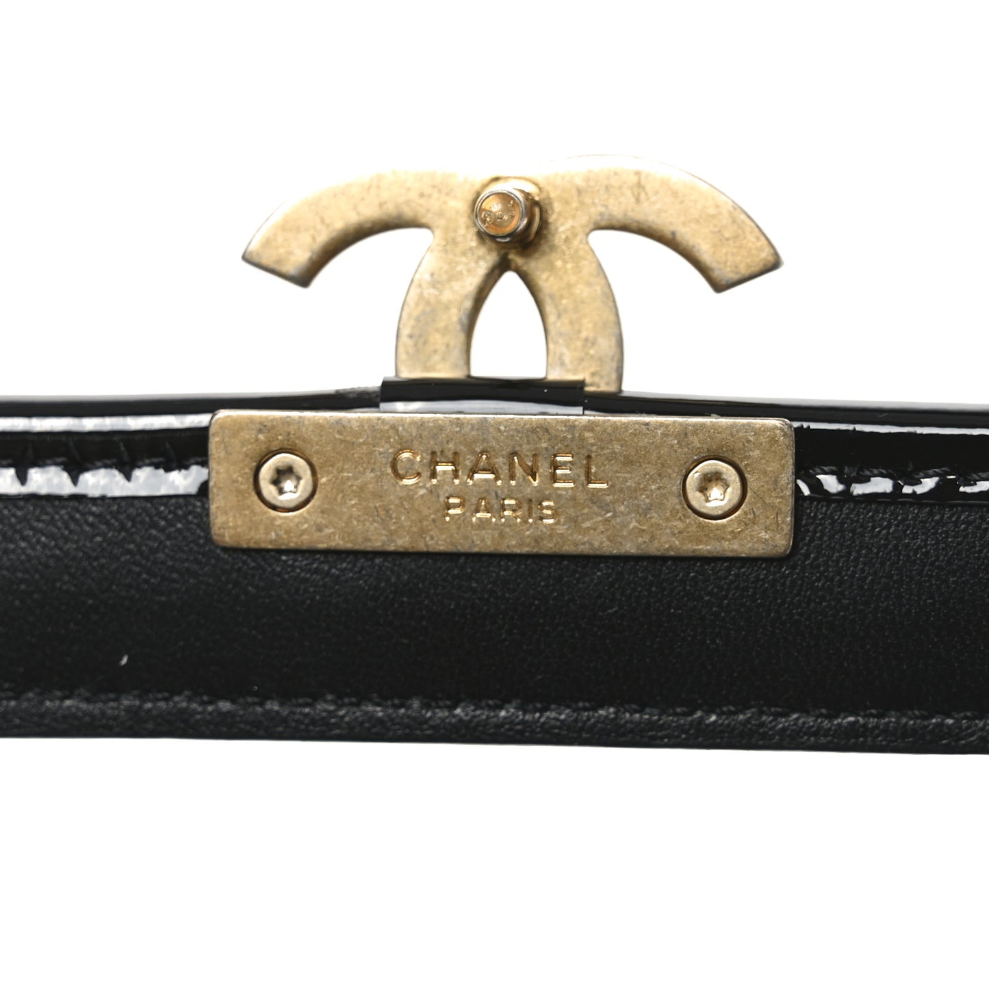 Patent Quilted Mini Graphic Catch Flap Black