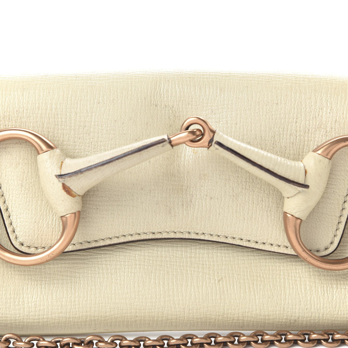 Textured Calfskin Horsebit Chain Clutch Off White