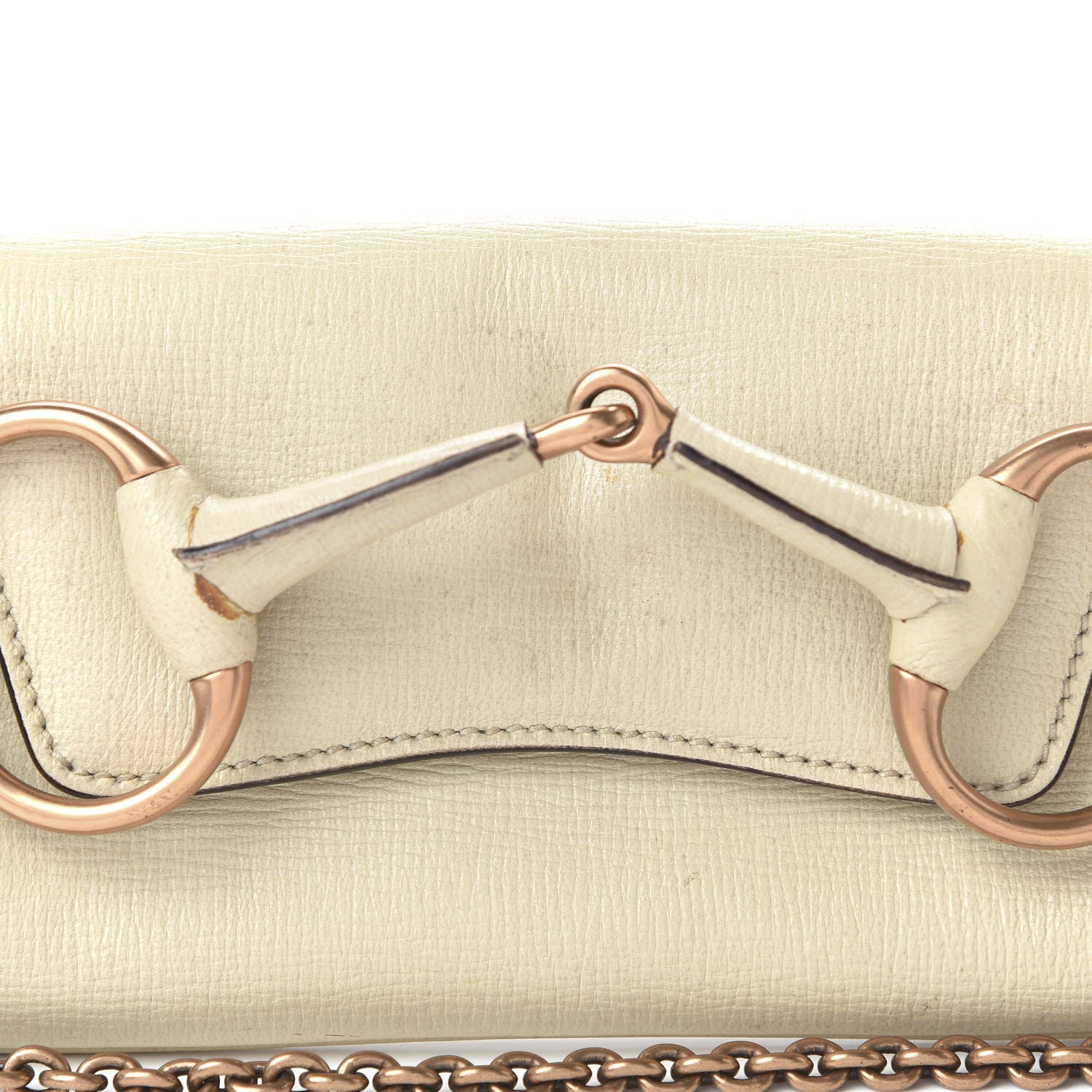 Gucci Textured Calfskin Horsebit Chain Clutch Off White 9 of 9