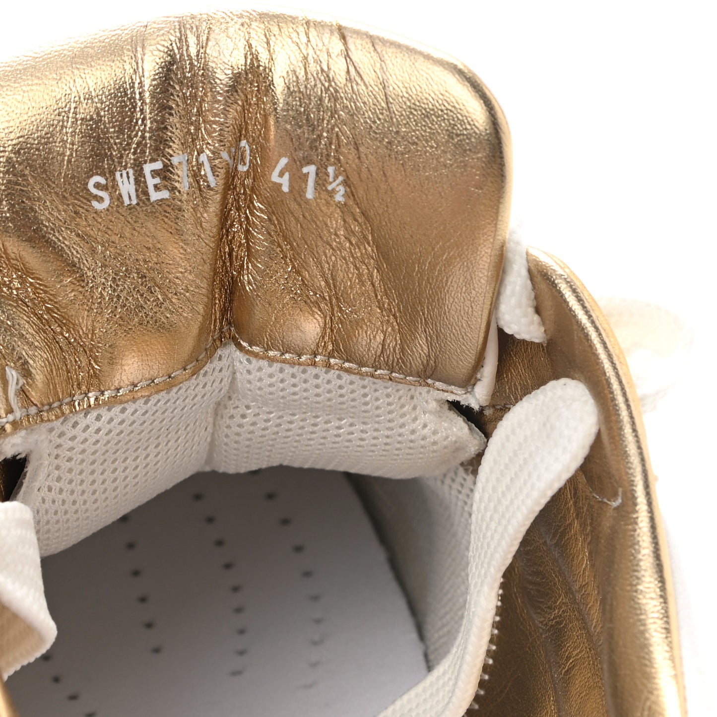 Nappa Grained Calfskin Mens One Stud Low Top Sneakers 41.5 White Antique Brass