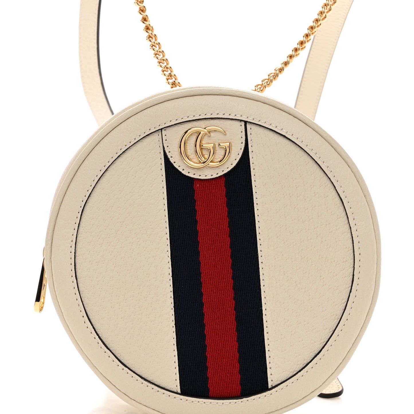 Textured Calfskin Web Mini Ophidia Round Backpack Mystic White