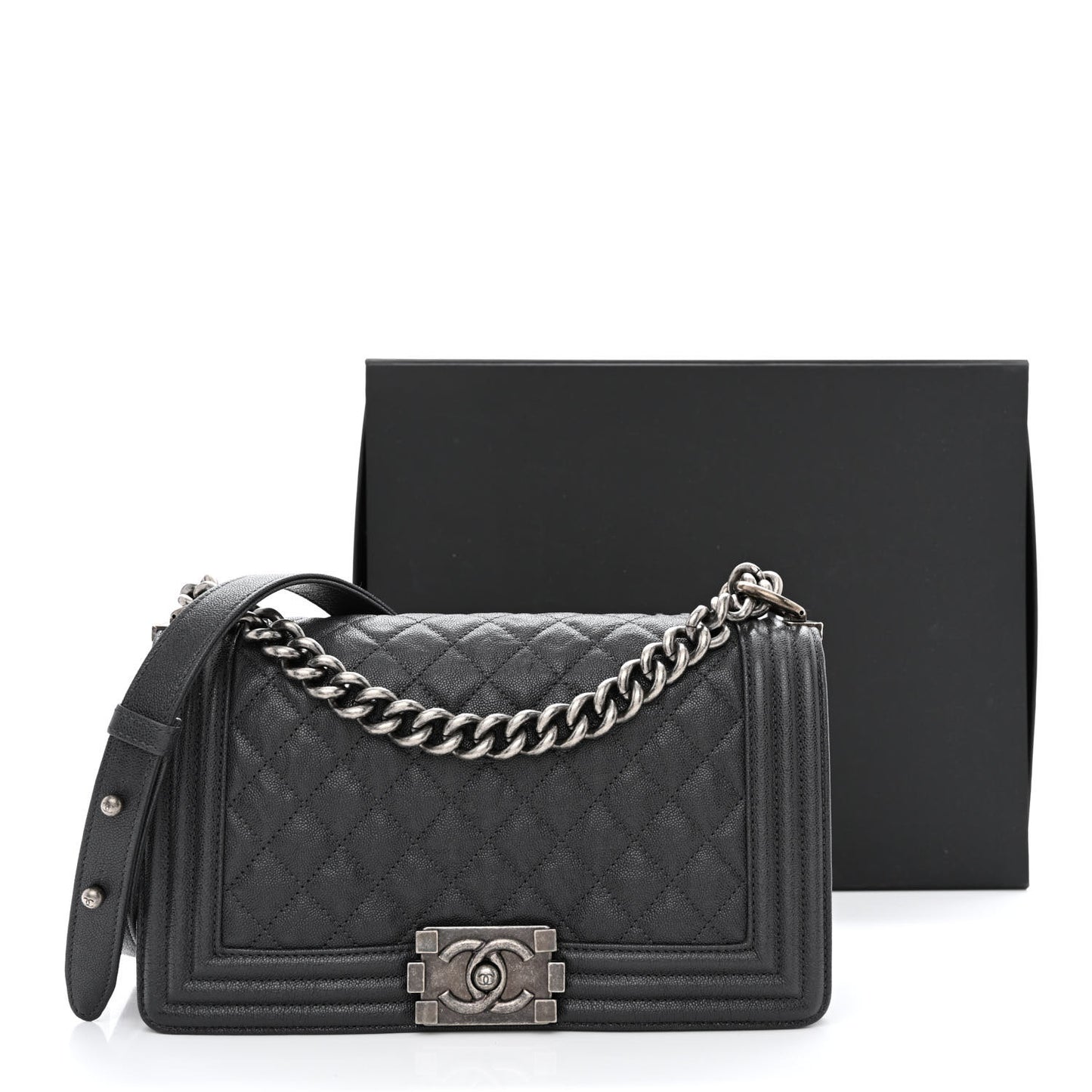 Caviar Quilted Medium Boy Flap Grey