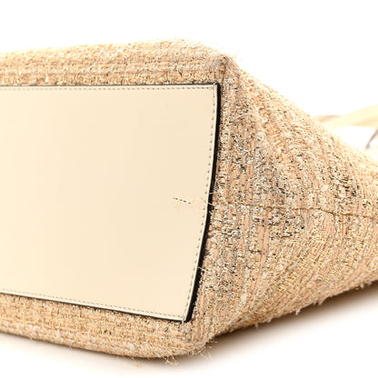 Valentino Garavani Metallic Boucle Raffia Calfskin Rockstud Shoulder Tote White Gold Ivory 9 of 15